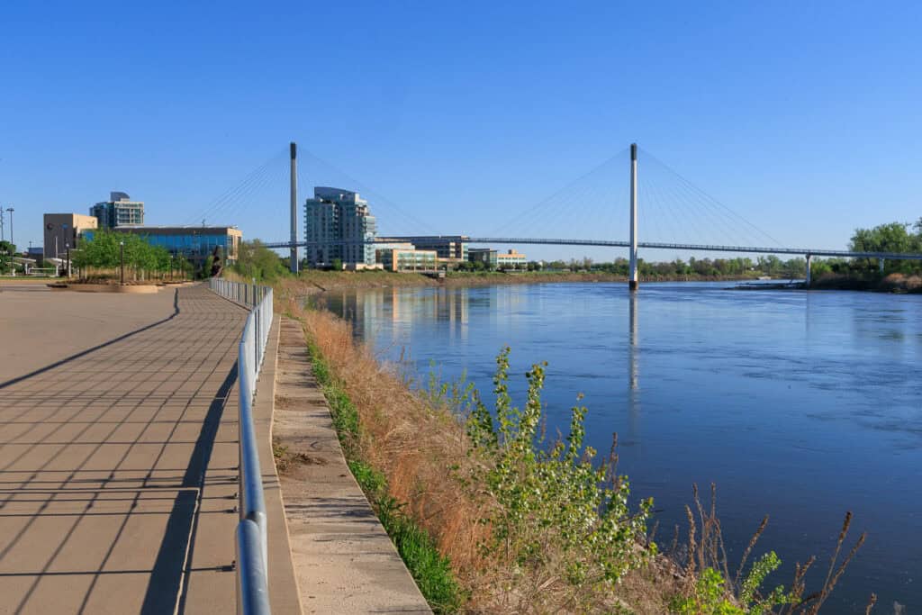 The bridge viewed from the south, looking north along the rive.