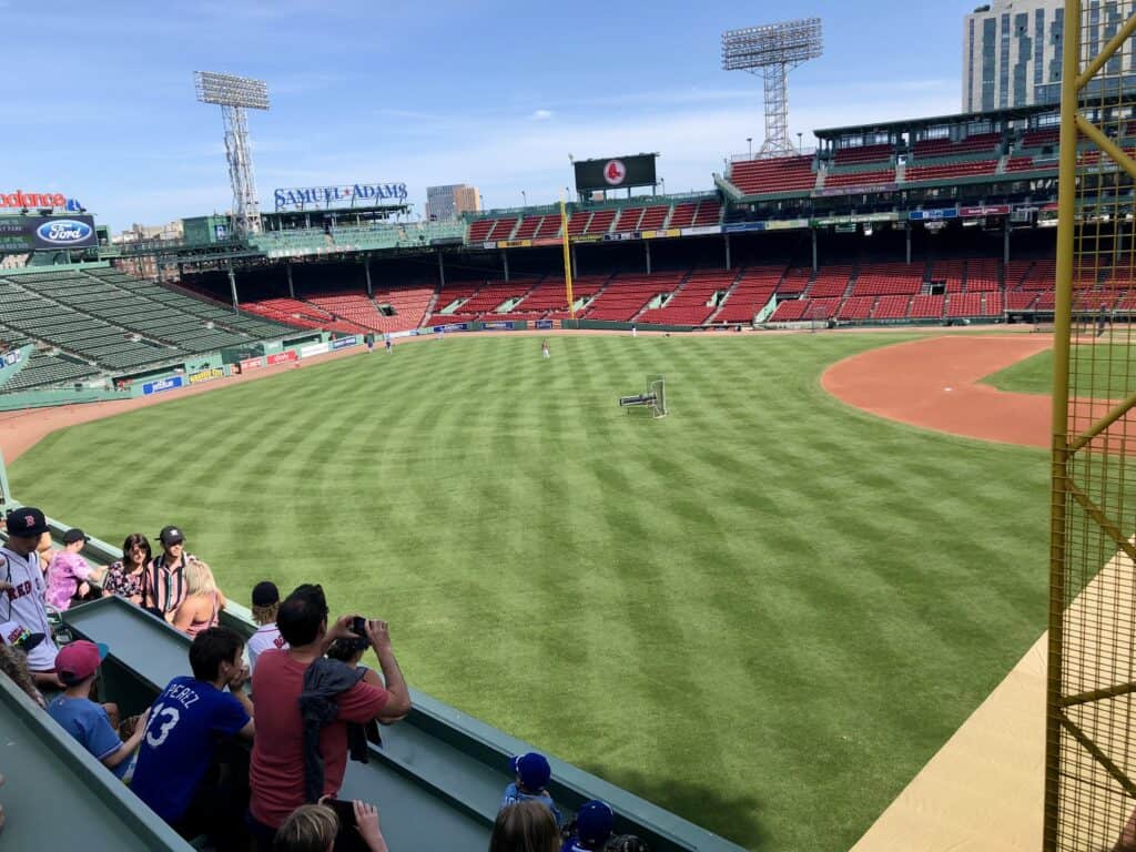 Fenway Field, vacant except for the few people on the tour taking photos.